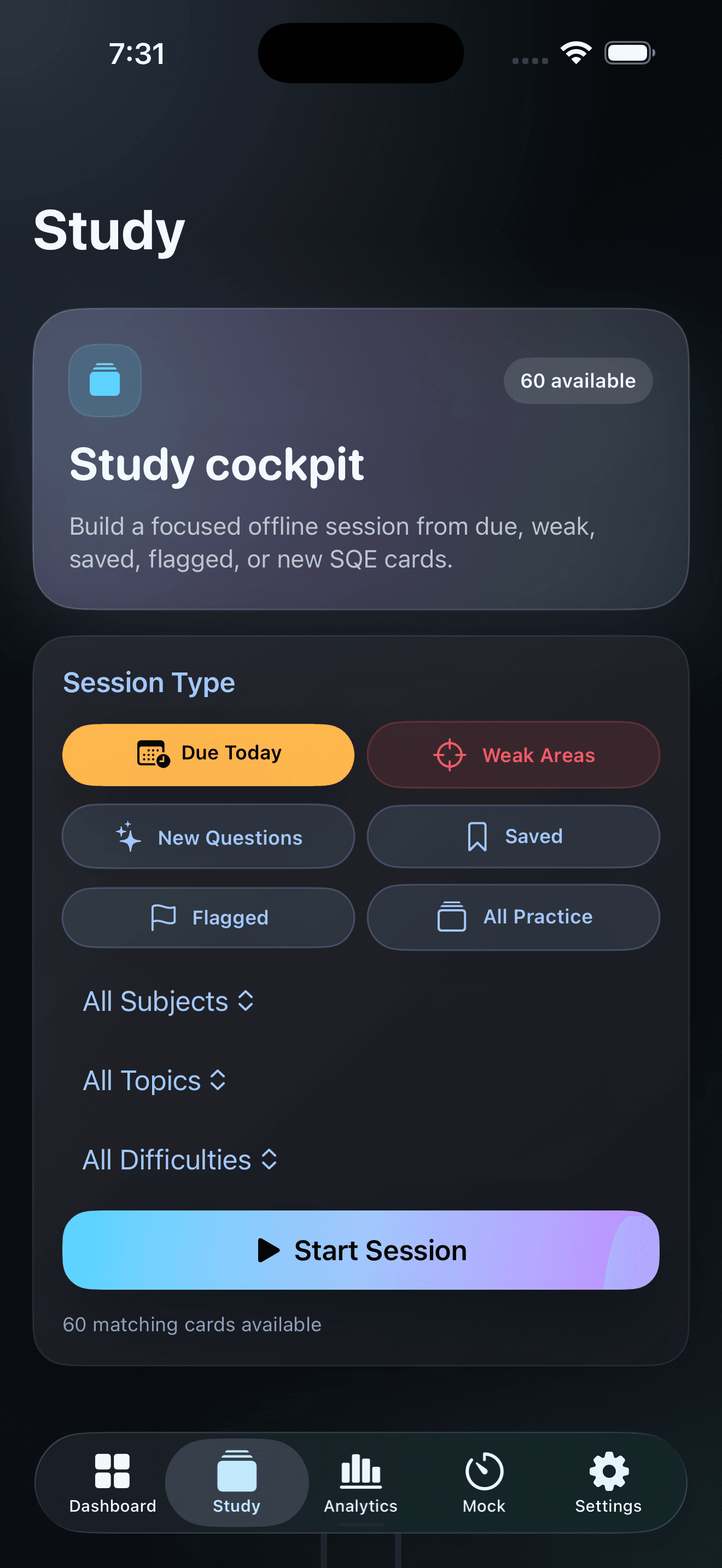 SQEasy study card with answer options